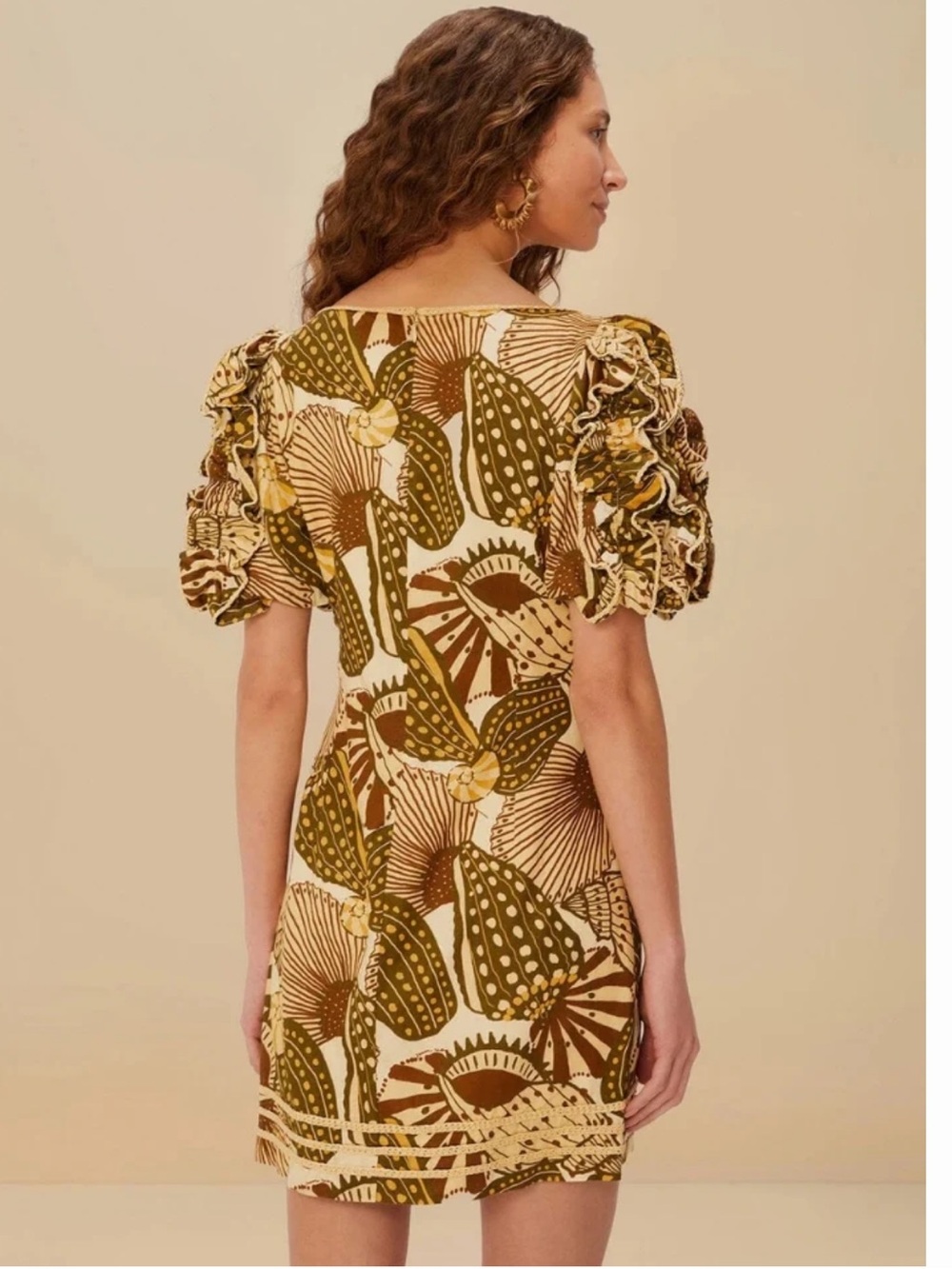 NWT Farm Rio Sand Shell Boho  puff sleeve Mini Dress - Picture 8 of 12